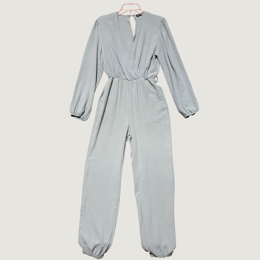 PrettyGarden Womens Sage‎ Green Long Sleeve Elastic Waist Jumpsuit Small 7106